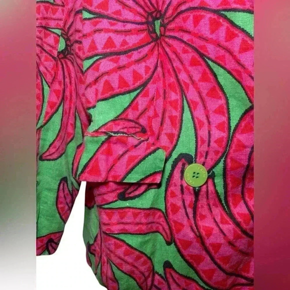 Farm Rio Banana Pitta Pink Green Floral Linen Blazer XS - Picture 6 of 9